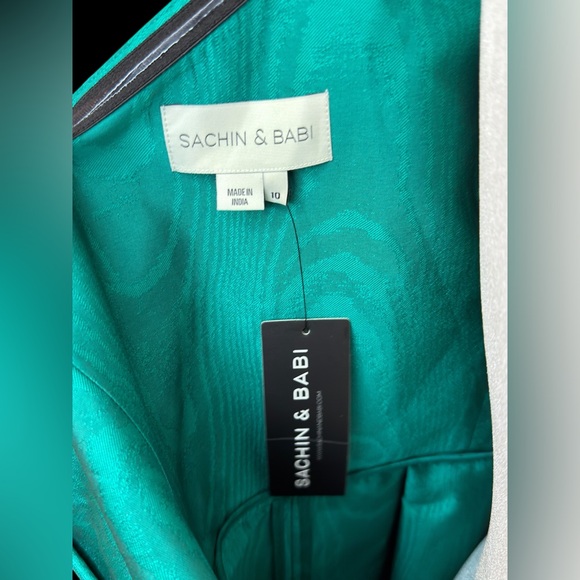 Sachin & Babi Viola Gown Green Moiré One Shoulder Dress Gown With Pockets sz 10 - Picture 13 of 16